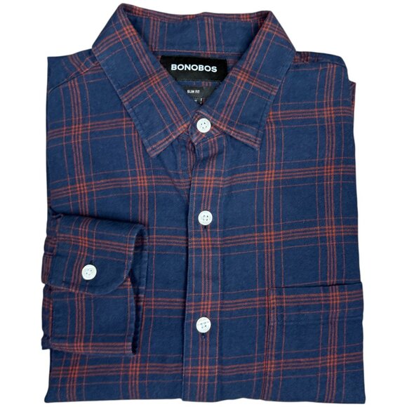 EUC Men's BONOBOS Slim Everyday Lightweight Flannel Shirt Plaid | Size M Short - Picture 1 of 8